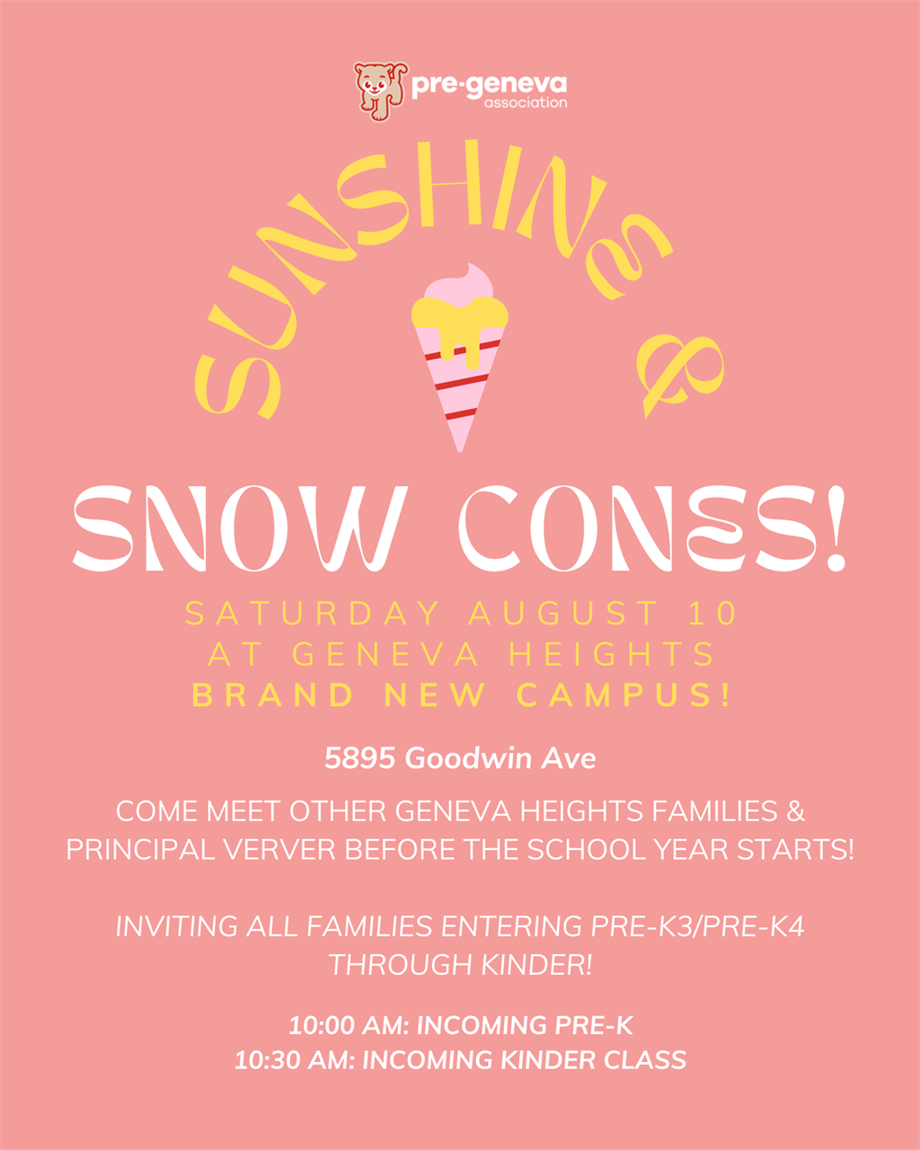 SUNSHINE & SNOW CONES - PreK/Kinder Fams RSVP requested