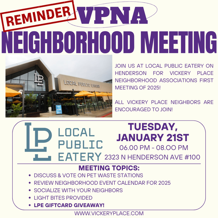 Reminder! Neighborhood Meeting at Local Public Eatery Tonight @ 6PM - All Neighbors are invited!