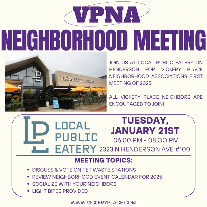 January Neighborhood Meeting 1/21/25 - 6PM @ Local Public Eatery